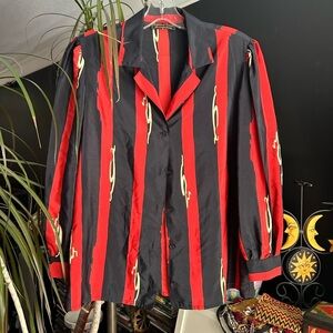 Highland Queen Vintage 80s Vibrant Red and Black Striped Shirt